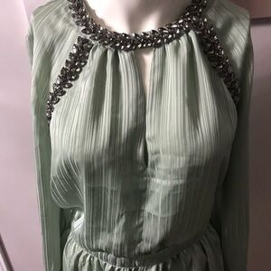 Bebe size M mint green long sleeve rhinestone top